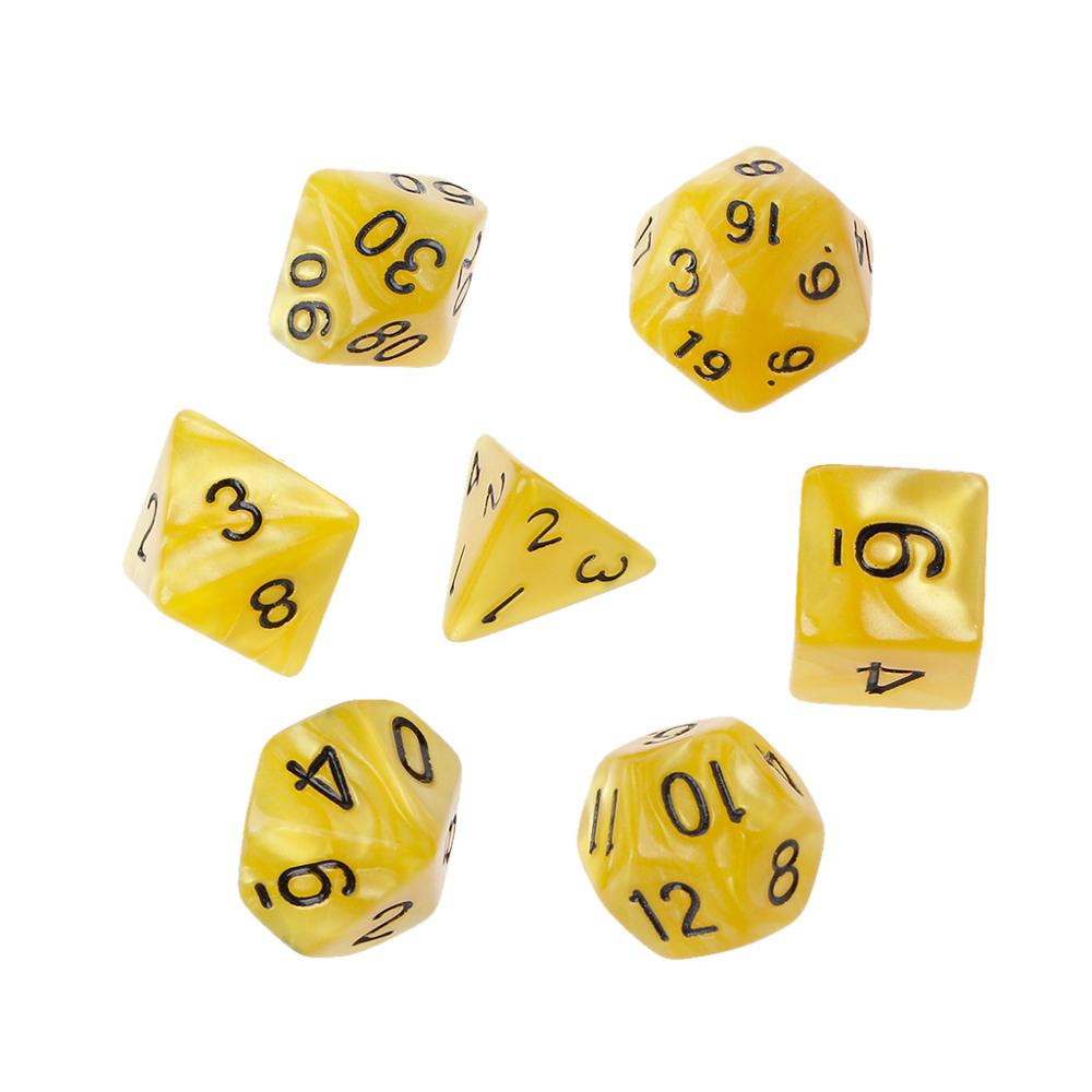 7Pcs Polyhedrale Dobbelstenen Witte Cijfers Voor Dragon Pathfinder D20 D12 2xD10 D8 D6 D4 M5TC: Geel