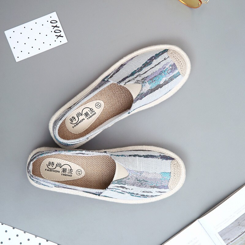 Lässige Halbschuhe Beleg Auf Wohnungen Fischer Schuhe Frau lässig Sommer Herbst Leinwand Espadrilles Damen Leichte Schuhe Atmungsaktiv