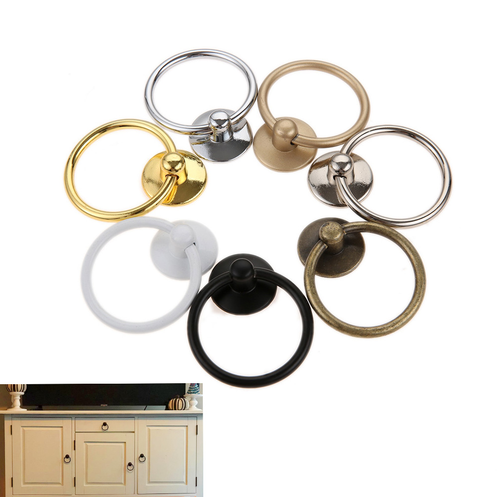 5 teile/satz Ring Knopf Einzigen Loch Metall Griff w/schraube Pull Decor Ktichen Schublade Schrank Gold Silber Schwarz Weiß antike Bronze
