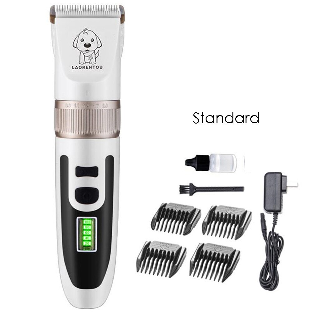 Cortapelos recargable para mascotas y gatos, recortador de pelo para perros, Afeitadora eléctrica, Kit de máquina de corte de pelo de litio 18650 para animales: White Standard