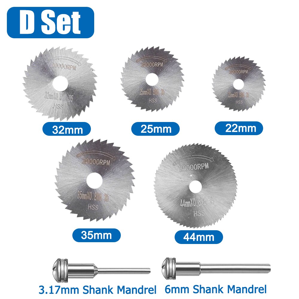 HSS Mini Circular Saw Blade Set Sharpcut Dremel Cutting Disc Drill Blade and Mandrel Woodworking Dremel Accessories Rotary Tools: Set D