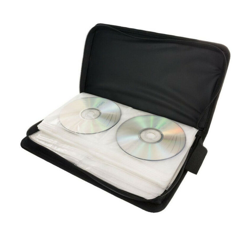 80 Sleeve CD DVD Blu Ray Disc Storage Bag Carry Case Holder Bag Leather Wallet Black Storage Ring Binder