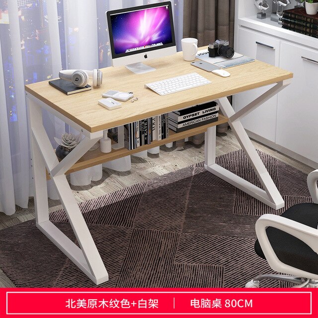 Upgraded computer laptop desk 80cm office desk modern style desk home office studying living room bedroom economical lazy table: Wood color