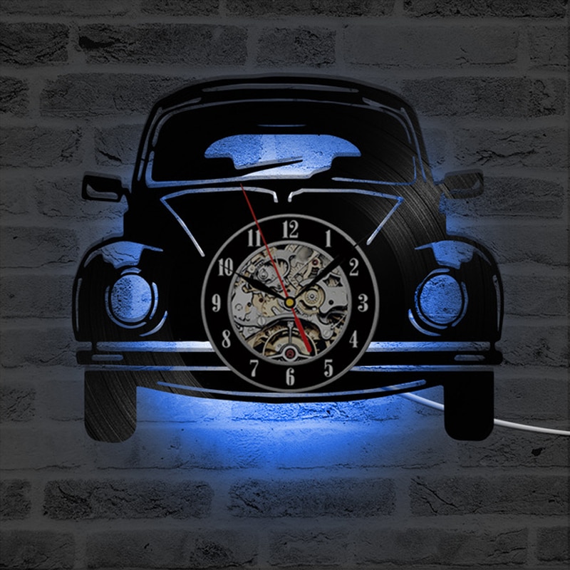 Auto Vorm LED Wandklok Modern 3D Decoratieve Opknoping Klokken met 7 Kleuren LED Verlichting Muur Horloge Home Decor stille