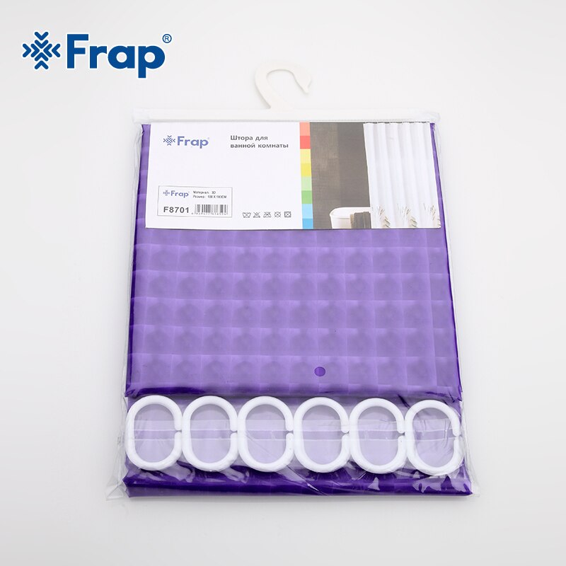 Frap 180*180 cm Plastic PEVA 3d Waterdicht Douchegordijn paars Badkamer Gordijn Luxe Bad Gordijn Met haken F8701 F8751