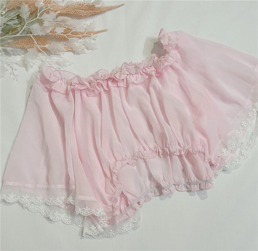 Japanilainen lolita paita lyhythihainen pitsi röyhelö löysä sifonkipaita makea lolita toppi cos loli