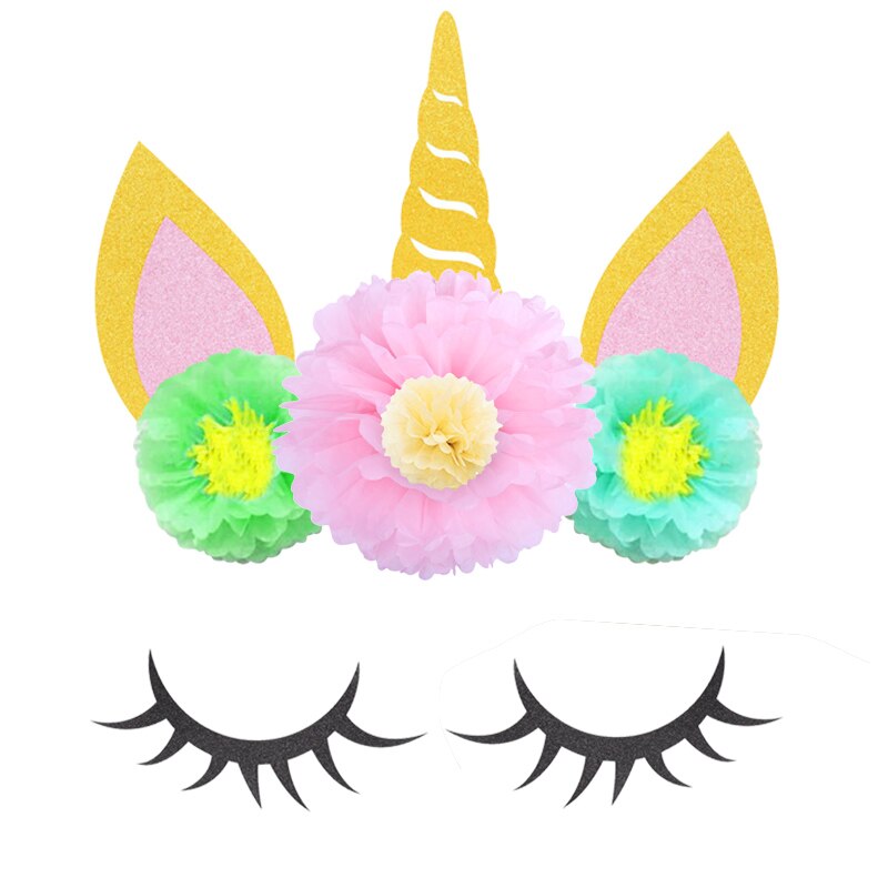 Pompon en papier licorne en forme de fleur | Oreilles licorne en corne, bricolage de décoration d'arrière-plan pour fête mariage, décoration de chambre d'anniversaire d'enfants: 13