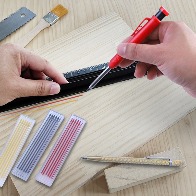 Carpenter Pencil Set Solid Woodworking Construction Marker with Center Punch Built-in Sharpener Deep Hole Mechanical Pencil Tool