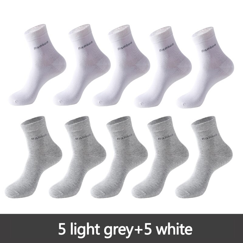 Chaussettes en bambou à bout sans couture pour hommes, décontractées, souples, pour le travail, l'athlétisme et la randonnée: 5 light grey 5 white