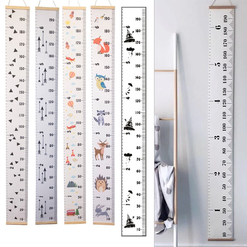 Hängande duk höjd barn tillväxt diagram vägg dekor linjal med trä ram barn höjd rekord för baby mått