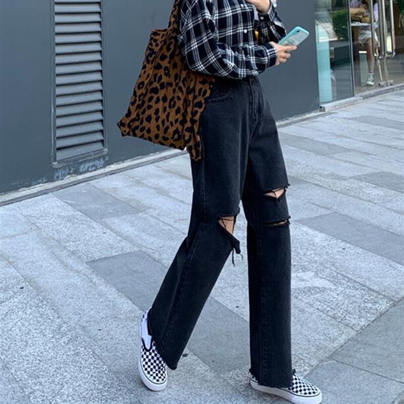 Dames jeans gescheurd hoge taille kleding wijde pijpen denim kleding streetwear vintage harajuku rechte broek