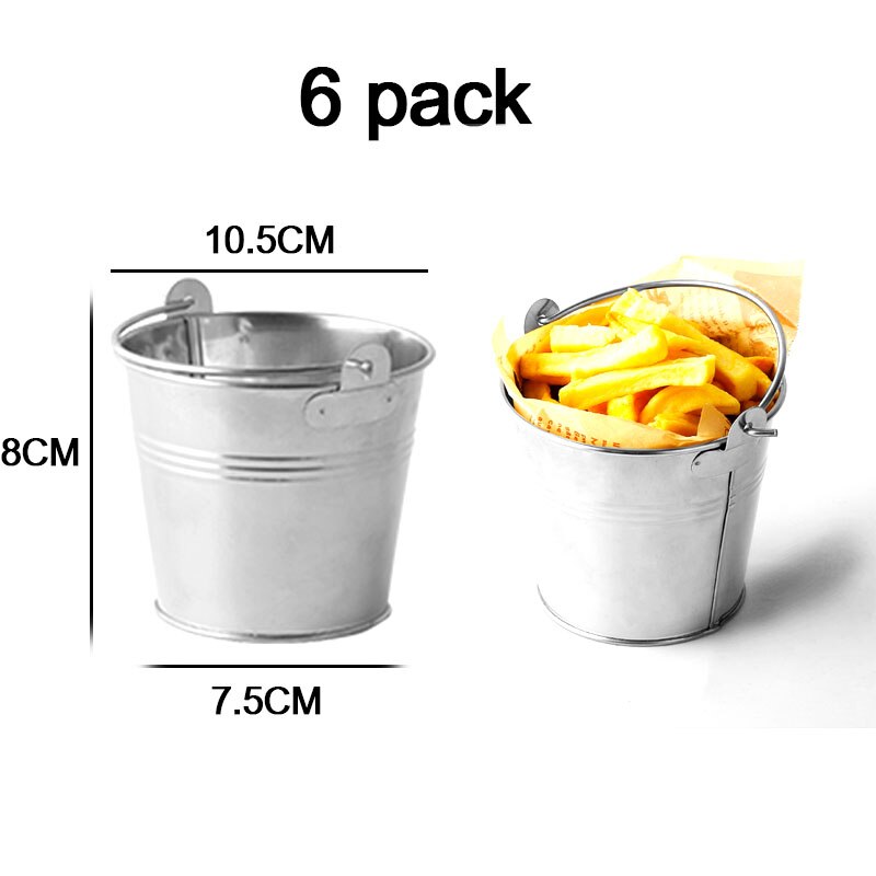 OSKYER roestvrij staal voedsel opslag emmers dikker metalen ovale food grade snack emmer frieten container snack emmer: 6pcs round bucket