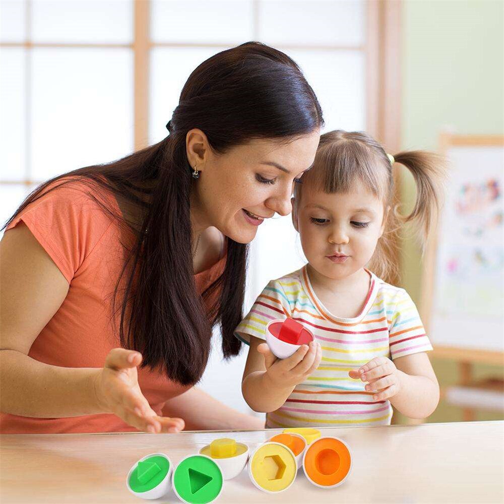 6 huevos enteros/juego de Color y forma juguetes para niños reconocer forma de Color que combina huevos al azar Color aprendizaje y educación de juguete de plástico