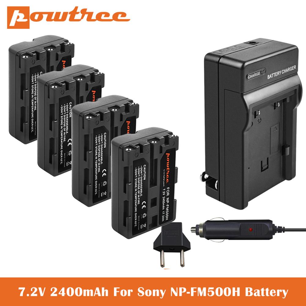 2,4 Ah NP-FM500H Ersatz Batterie + USB Ladegerät für Sony Alpha A57 A58 A65 A77 A99 A550 A560 A580 A700 a850 A900 Sony SLT a99 II: 4X Battery-Charger
