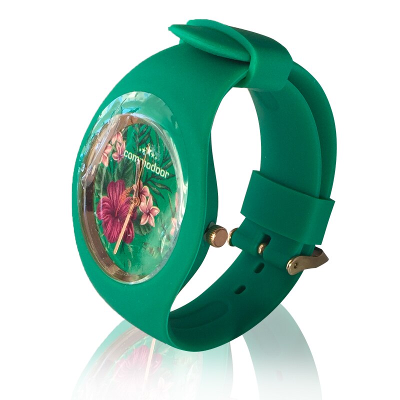 Montre bracelet Commodoor vert avec fantaisie florale