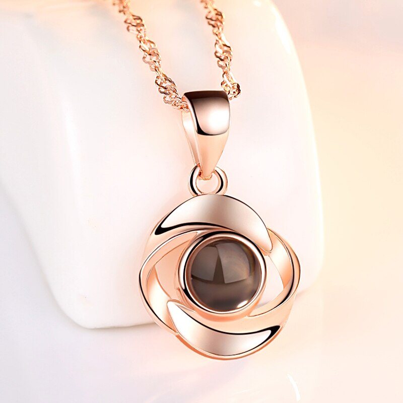 925 Zilveren Charm Ketting Projectie Hangers Ketting Rose 100 Talen I Love U Dames Sleutelbeen Keten Valentijnsdag: Rose gold