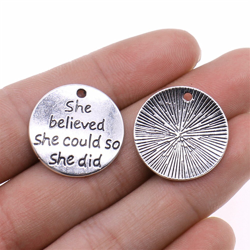 10pcs Round Inspire Nameplate Live Laugh Love Live Your Dream Never Give Up Karma Charms For Jewelry Making Diy Crafts Making: Light Yellow Color