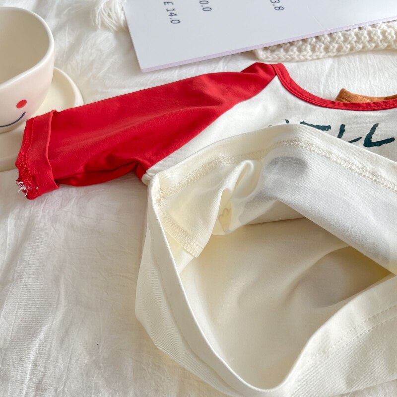 HoneyCherry Kleinkind Cozy zur Seite fahren drucken einfach Colorblock lang Ärmel T-Shirt Baby Mädchen t Shirt