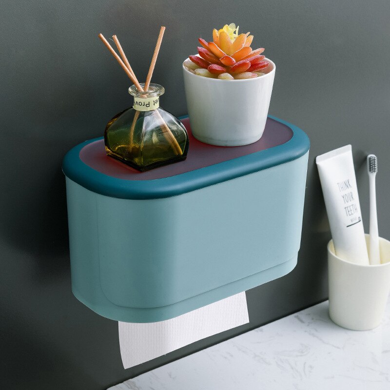 Wall Mounted Toilet Paper Holder Waterproof Toilet Paper Dispenser Bathroom Storage Rack Tissue Box Holder Bathroom Organizer