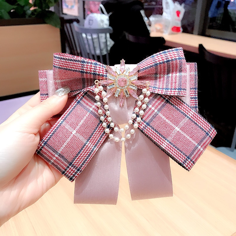 Pearl Ribbon Bow Brooch Collar Necktie Accessories Corsage Pins Shirt Collar Neck Tie Bowknot Brooches for Women Jewelry: pin