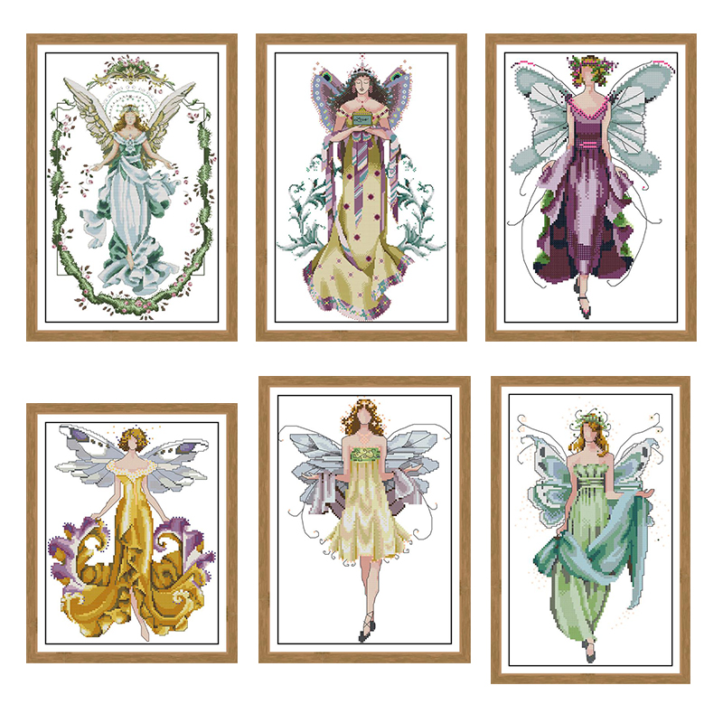 Kreuz Stich Schöne Mädchen Muster Blumen Elf Schmetterling Engel Kreuz Stich Kit 14CT Druck Stickerei DIY Manuelle Hand