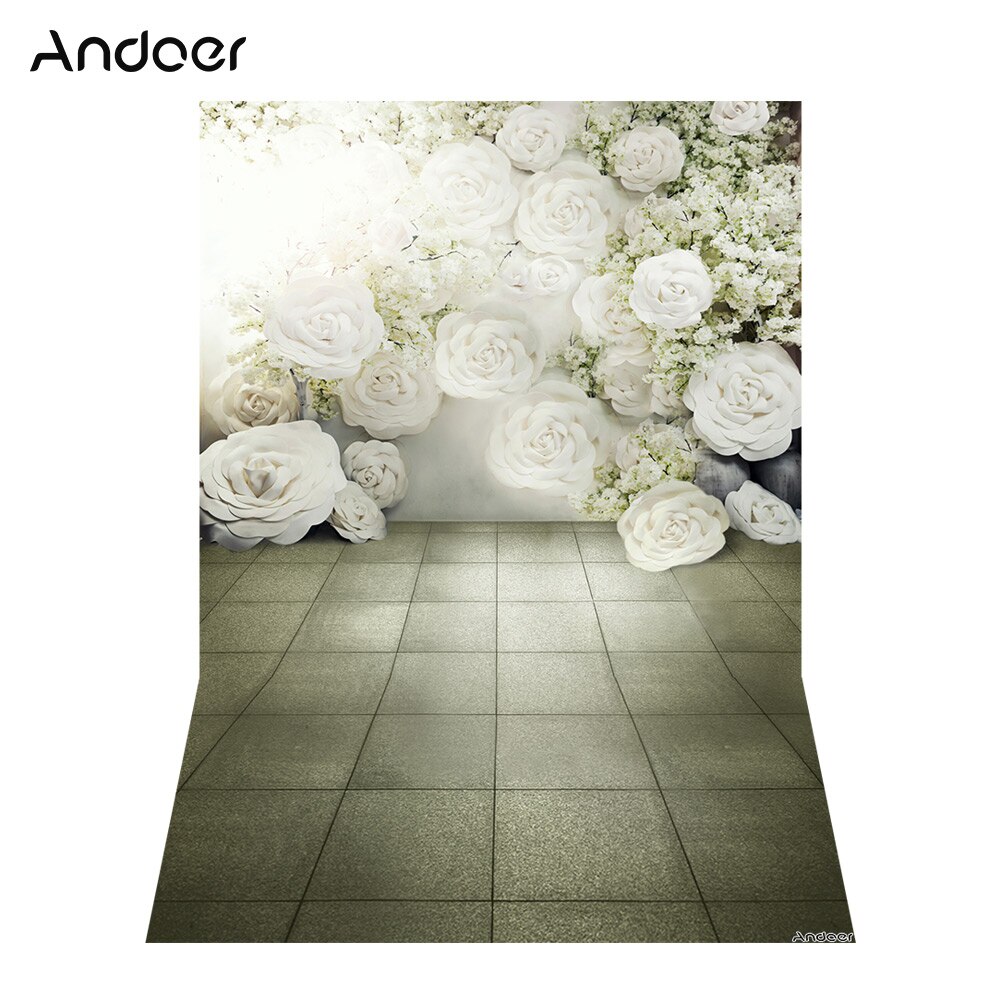 Andoer Photography Backdrop - 1.5x2.1m/5x7ft - Rose/Cherry/White Blooming Flower Wall - Digital Printed Polyester