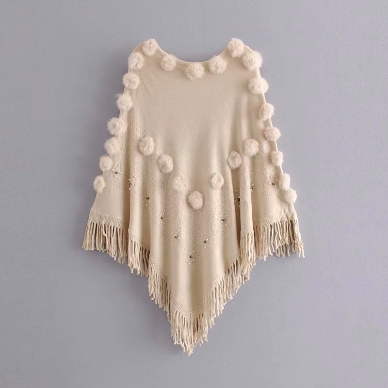 Swobodny sweter peleryna swetry kutas sweter ponczo O szyi solidna peleryna płaszcz luźny szal sweter damski jesień Invierno płaszcz: Beżowy