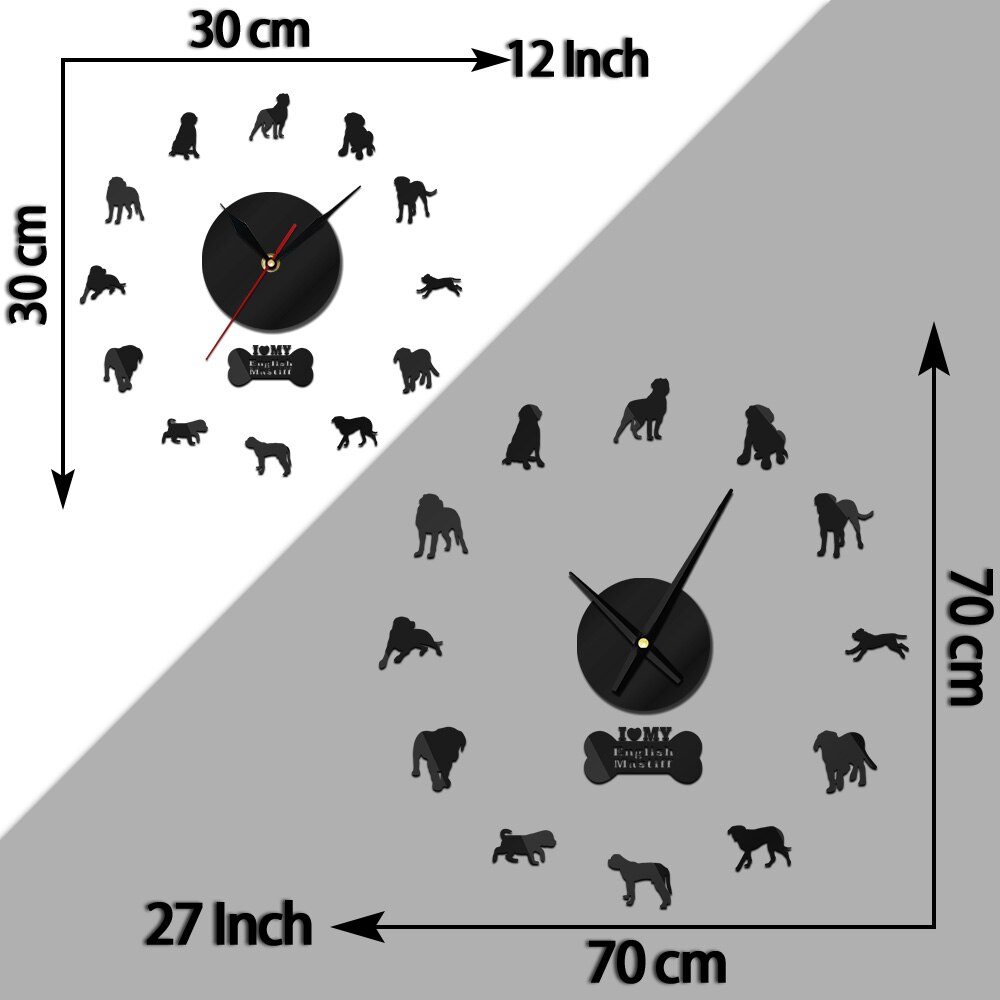 Mastiff inglés Original perro silencioso espejo de barrido superficie reloj DIY decorativo para marcador amante mascota propietario Oficina sala de estar