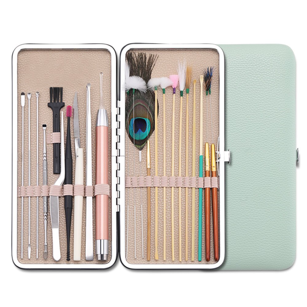23 Stuks Ear Cleaning Tools Oorsmeer Verwijderen Kit Oor Pick Set Oorsmeer Remover Lepel Oorverzorging Gereedschap Volwassen Earpick Met led Licht: Green