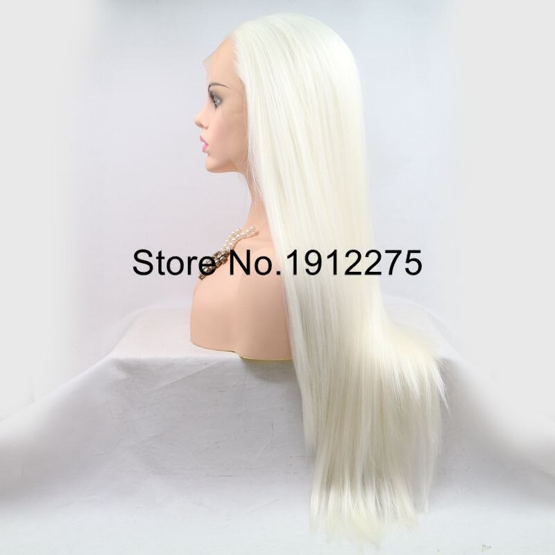 Sylvia langt silkeblødt glat hår hvid paryk syntetisk blonde frontparykker til kvinder drag queen limløse cosplay parykker varmebestandige