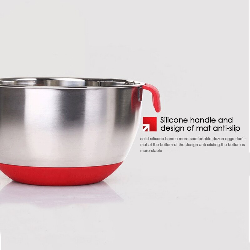 Silicone handle stainless steel non-slip scale mixing bowl salad bowl