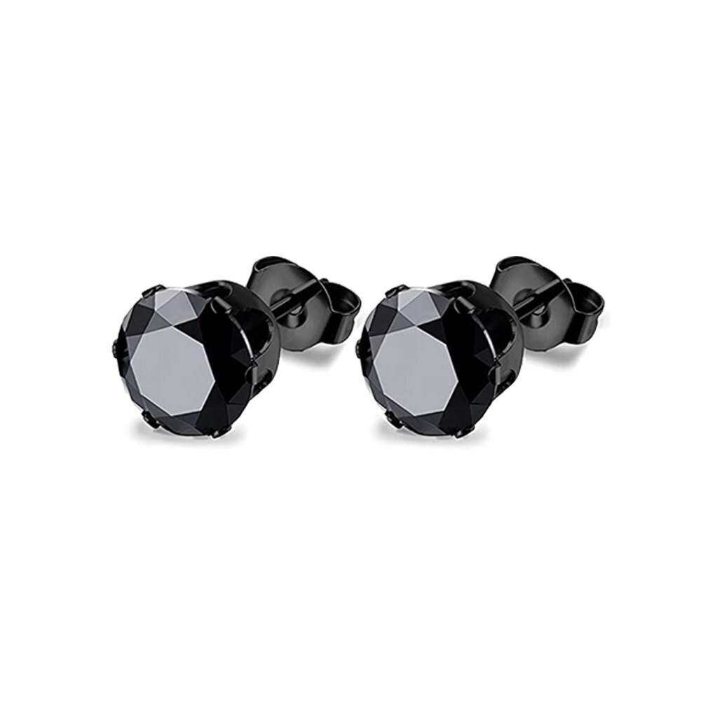 10 Pairs of Stainless Steel Stud Earrings Unisex Round CZ Earring Set Steel Color Black 6mm: Style1-Black-1 psirs