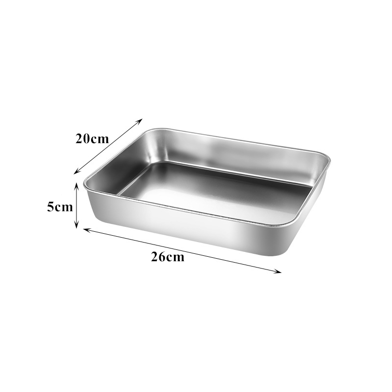 Stainless Steel Rectangular Baking Tray Food Barbecue Bakeware Fruit Bread Storage Plate with Handle Deep Pan Dish Kitchen Tools