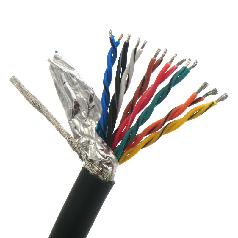 Flexibel partvinnad kabel skärmad tråd 4,6,8,10,12,14,16,20,26 kärna kodarkabel 485 signaldatastyrtråd förtennad koppar: 16 kärnor / 0.14 mm 2(26 awg)
