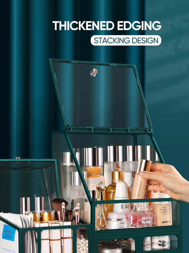JOYBOS Storage Box Large-Capacity Dressing Table Glass Drawer Cosmetics Skin Care Products Dust-Proof Storage Rack With Lid JX22