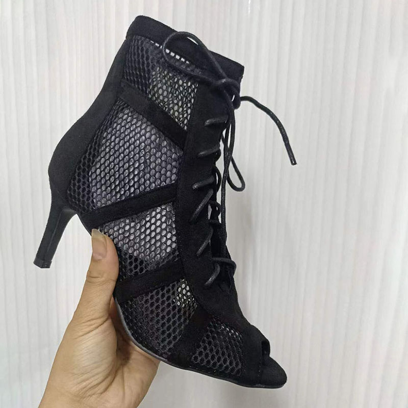 Zapatos negros sexis con cordones cruzados para mujer, cómodos tacones finos de , sandalias de baile con punta abierta, zapatos de tacón calados con correa en el tobillo