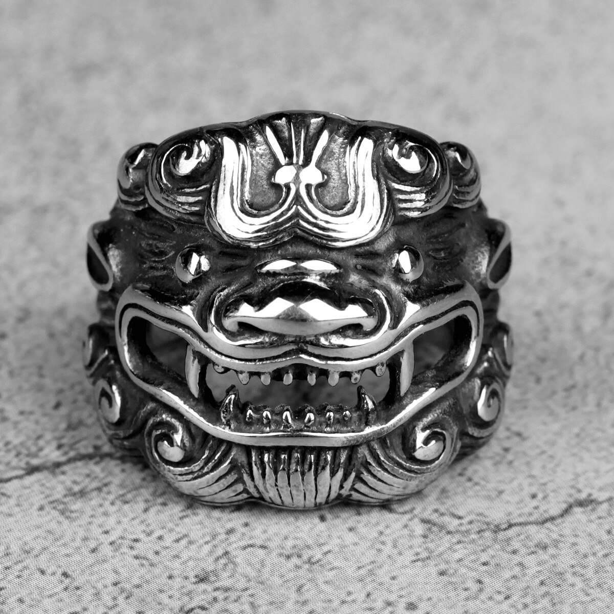 Stainless Steel Men Rings Chinese Style God Beast Kirin Amulet Punk Rock for Male Boyfriend Jewelry Creativity