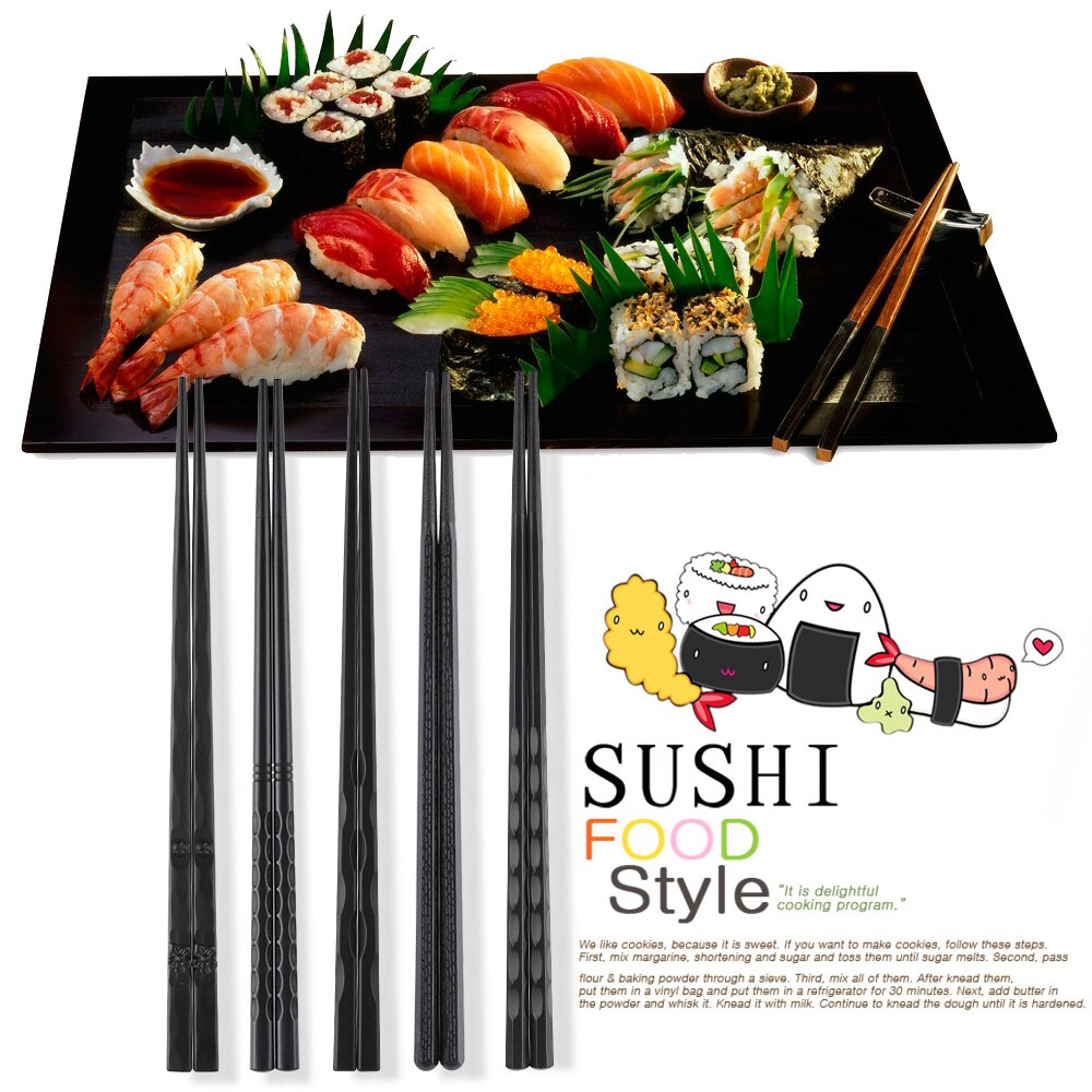 1 par japanska sushi hashi ätpinnar långa legeringspinnar hushållskök anti-reserbara svarta ätpinnar köketillbehör