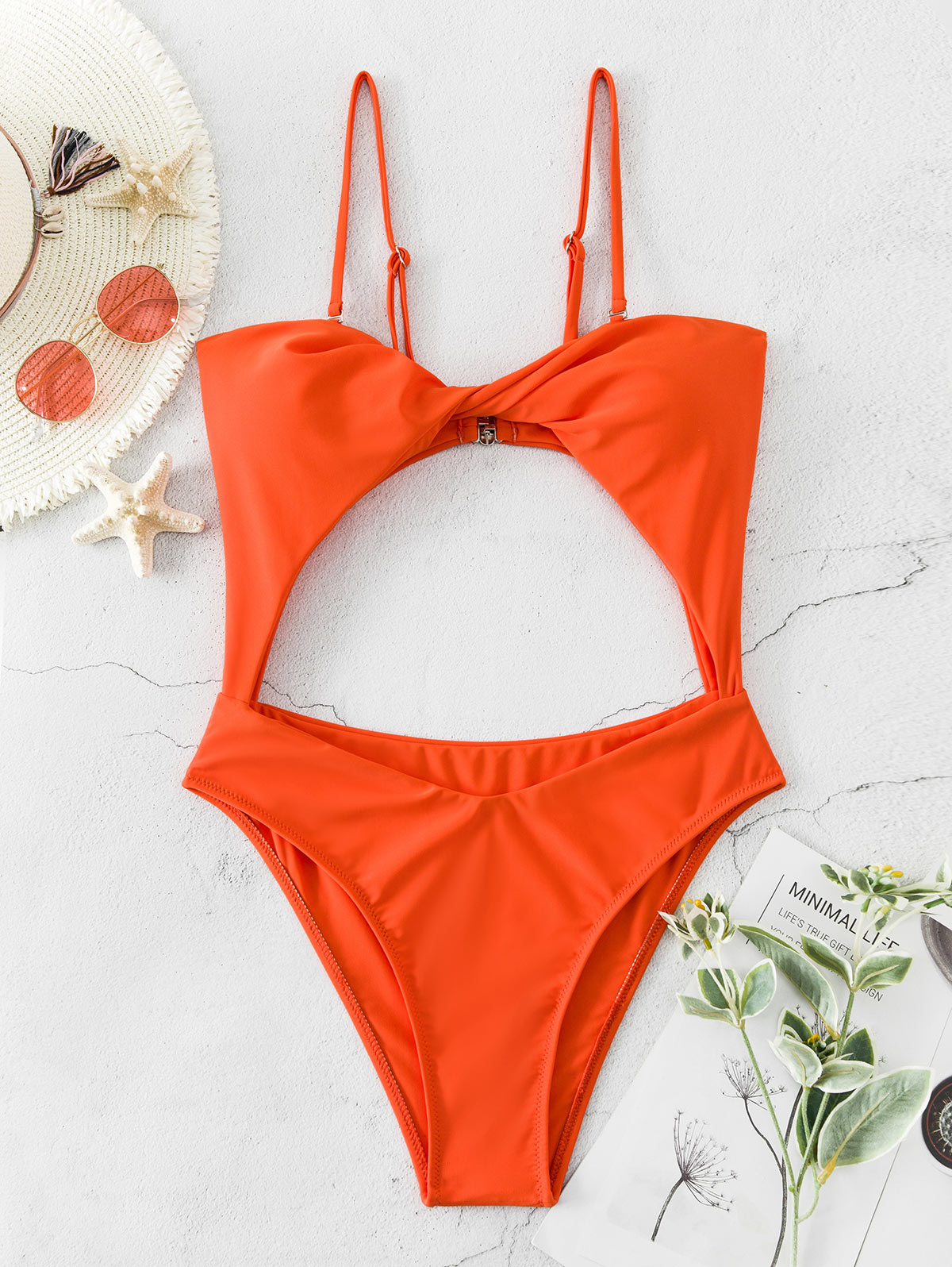 Saful – maillot de bain néon une pièce, avec découpe torsadée: S