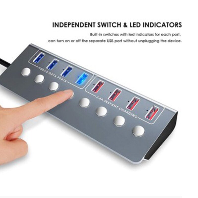 -aluminiumlegering 8-- poorts usb 3.0- splitter 4- poorts laptop uitgebreide usb-hub 4- poorts snellaadadapter externe amerikaanse stekker