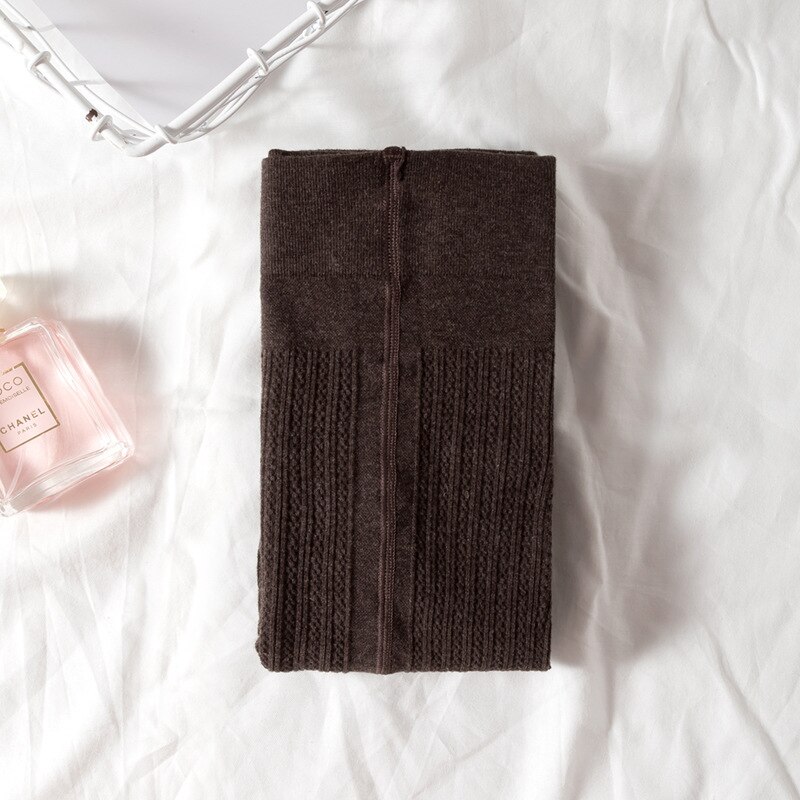 Herbst Winter Strumpfhosen Baumwolle Gestrickte Twist Strümpfe Bunte Frauen Warme Gestreiften Frauen Strumpfhosen Volle Fuß Strumpfhosen: dunkel Kaffee