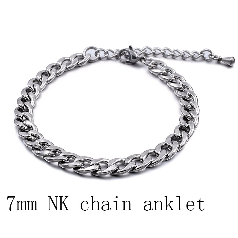 Rustfrit stål strandankler til kvinder tilbehør sølvfarvet smykker på ben ankelarmbånd fodkæde mænd anklet: 7mm nk kæde