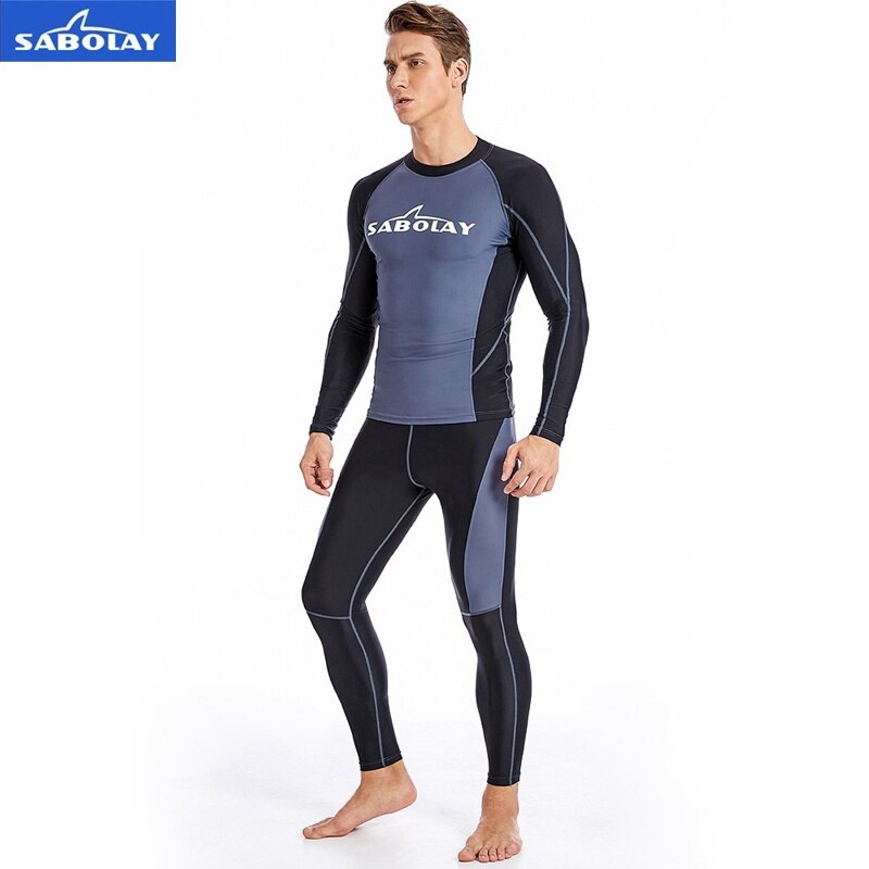 SABOLAY Men Rashguard Lycra Super Elastic Long Sleeve Surfing Diving Swim Sunscreen UV Quick Dry Swimwear Protect T-shirt Pants