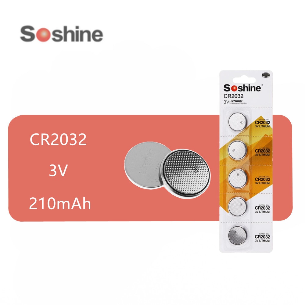 5 stks/pak originele Soshine CR2032 KCR2032 Button Coin Batterij Lithium 3v 210mAh voor Horloges Rekenmachines Speelgoed Elektronische Apparaten
