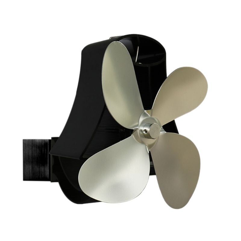 Wall Mounted Heat Self-Powered Fireplace Stove Fan Quiet 4 Blades Aluminum Efficiently Warm Large Room Wood Log Burner Eco: Silver