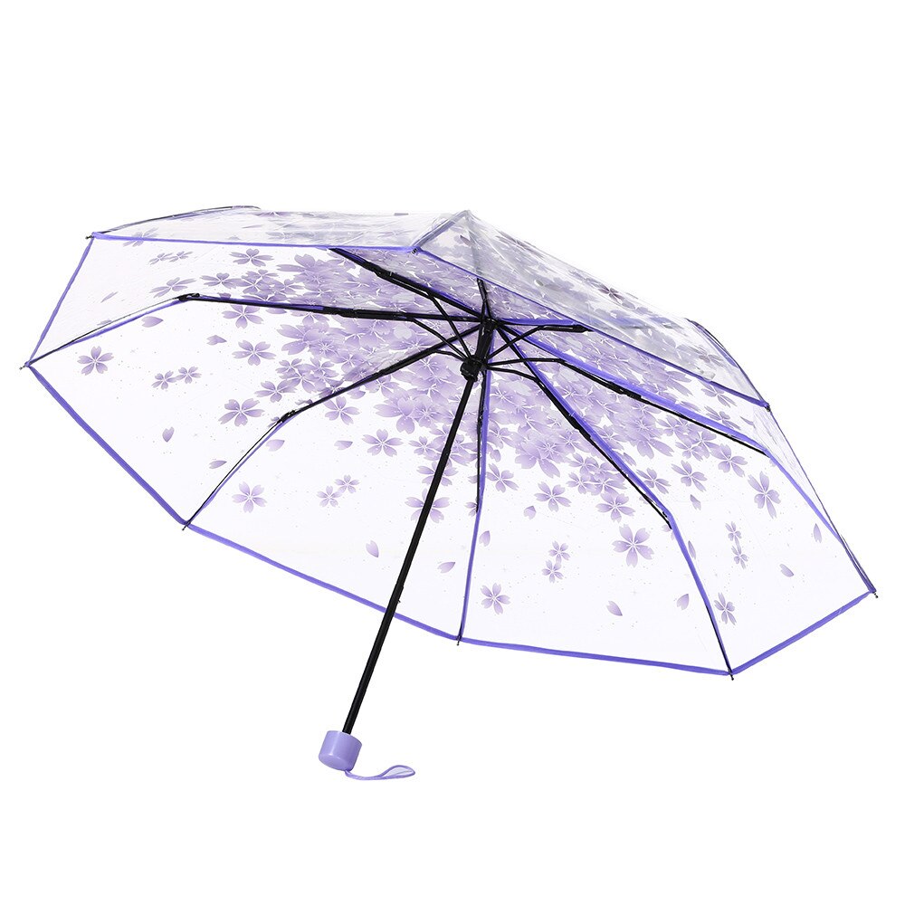 Rain Umbrella Transparent Clear Umbrella Cherry Blossom Mushroom Apollo Sakura Cherry blossom 3 Fold Umbrella blue pink #2h29