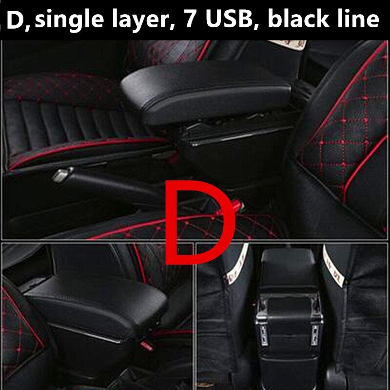 For Nissan Note e-Power armrest box central Store content box accessories With USB interface: D black black line