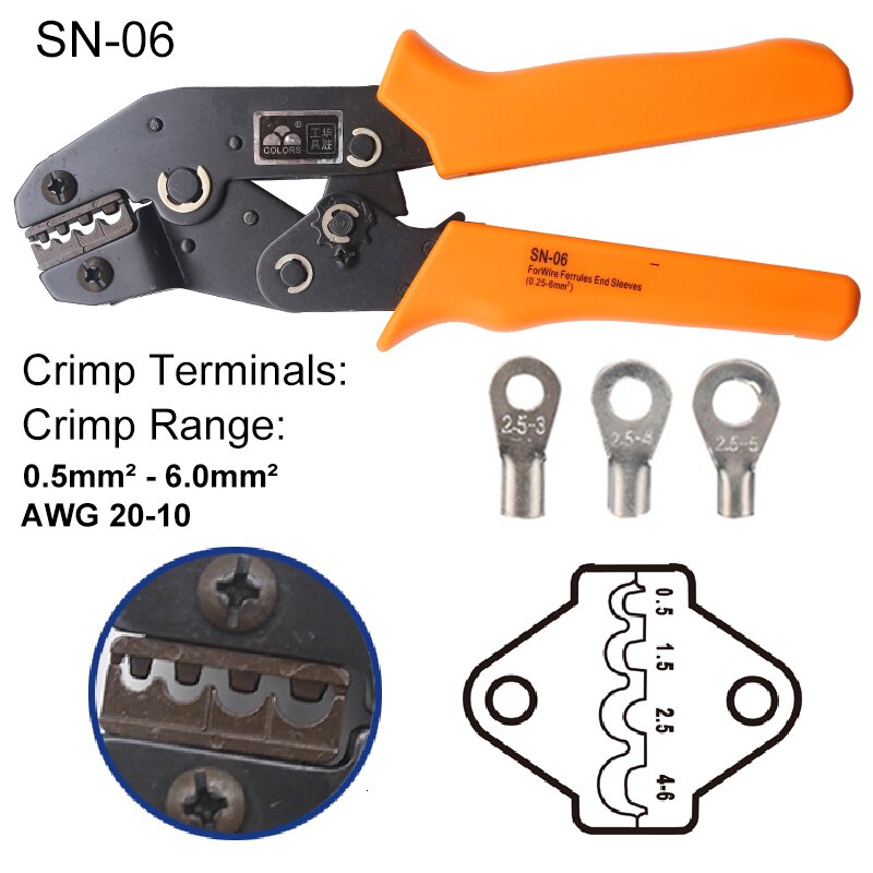 Crimp Tangen Meerdere Matrijzen Set Draad Dupont Terminals Gereedschap Voor Krimpkous Connectors Niet-Geïsoleerde Huls Terminals: SN-06