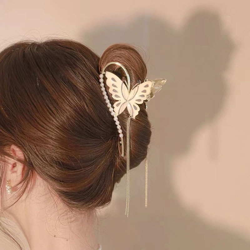 Pinzas para el pelo con borla de cristal y diamantes de imitación para mujer y niña, horquillas geométricas de Metal para el pelo, accesorios para el cabello: Chapado en zinc blanco y azul
