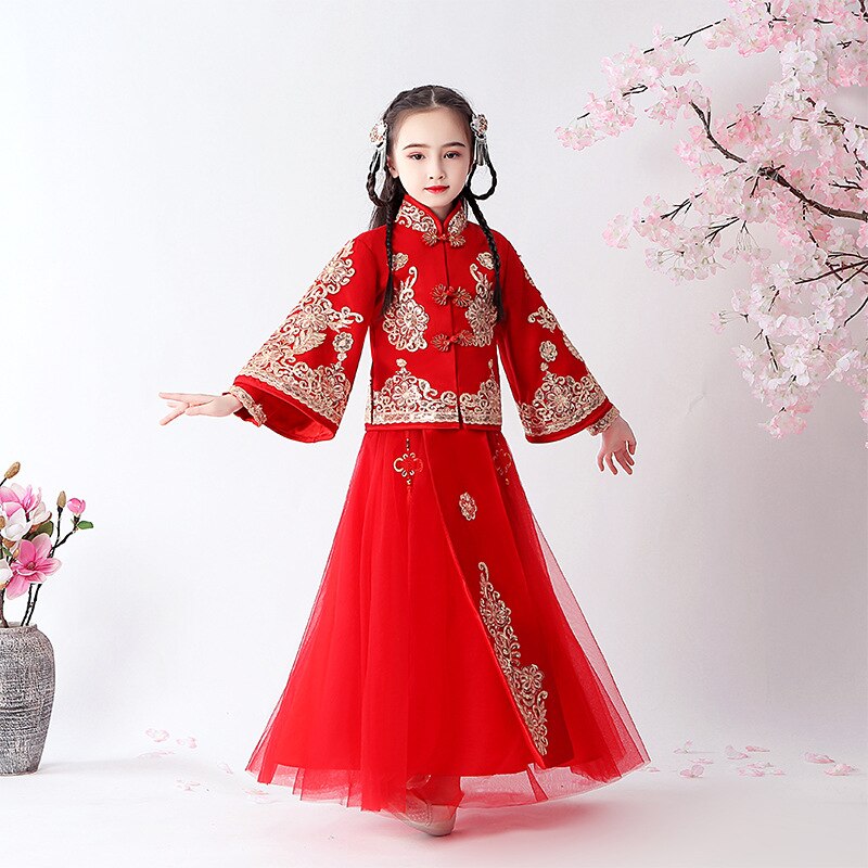 chinese dress Girls Chinese style super fairy Hanfu suit Children's antiquity Tang suit underskirt Girl long-sleeved costume